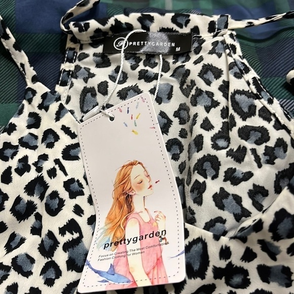 NWT Leopard 2 Piece Outfit Dress Spaghetti Strap V Neck Top and skirt set M - Picture 3 of 5